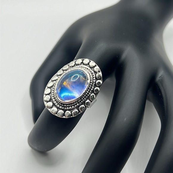 NEW Vintage Shiny Aura Moonstone Oval Adjustable Ring - Picture 2 of 5
